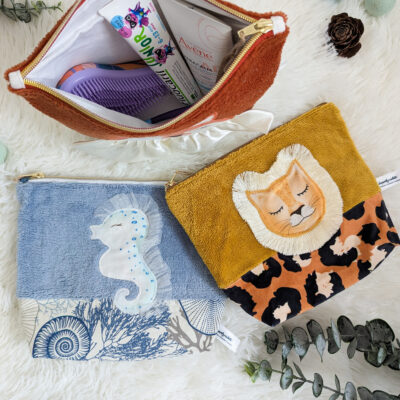 Trousse de toilette personnalisée éponge de bambou & Animal au choix