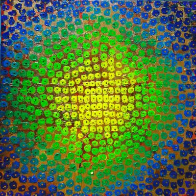 ​Toile abstraite lumineuse et dorée effet disco - 50x50 cm