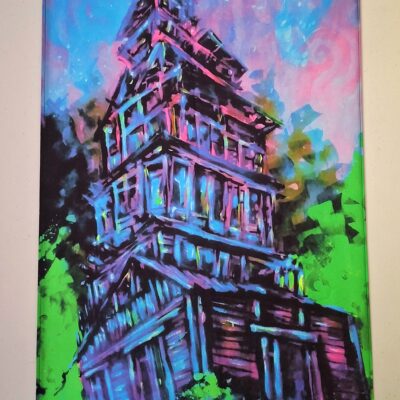 Tentation UV Gratte-ciel Izba - Tapisserie Néon Psychédélique Murale
