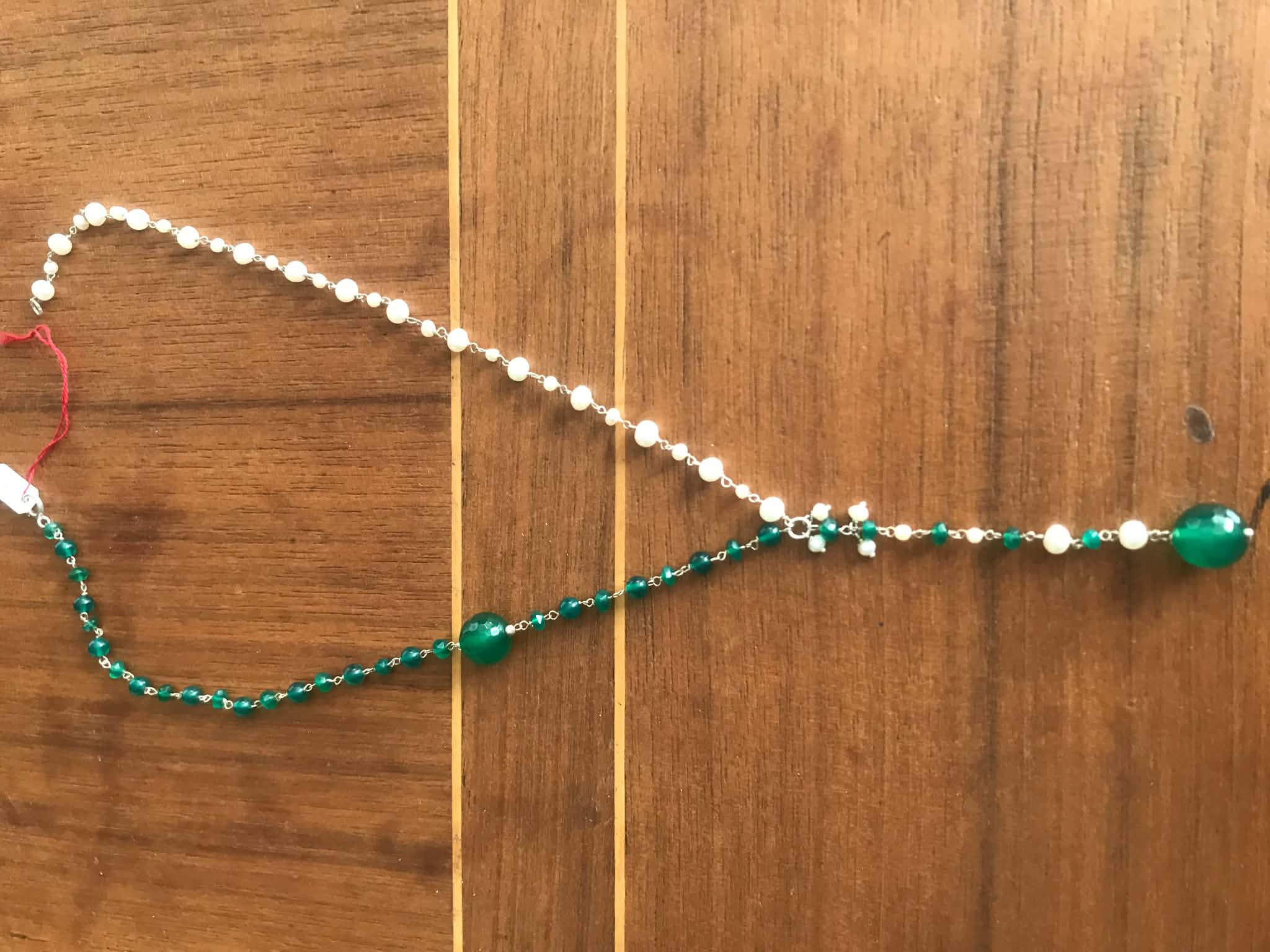 Collier en Argent 925, Perles de Culture et Onyx Vert, Collection "Quelque chose de Royal..." – Image 3