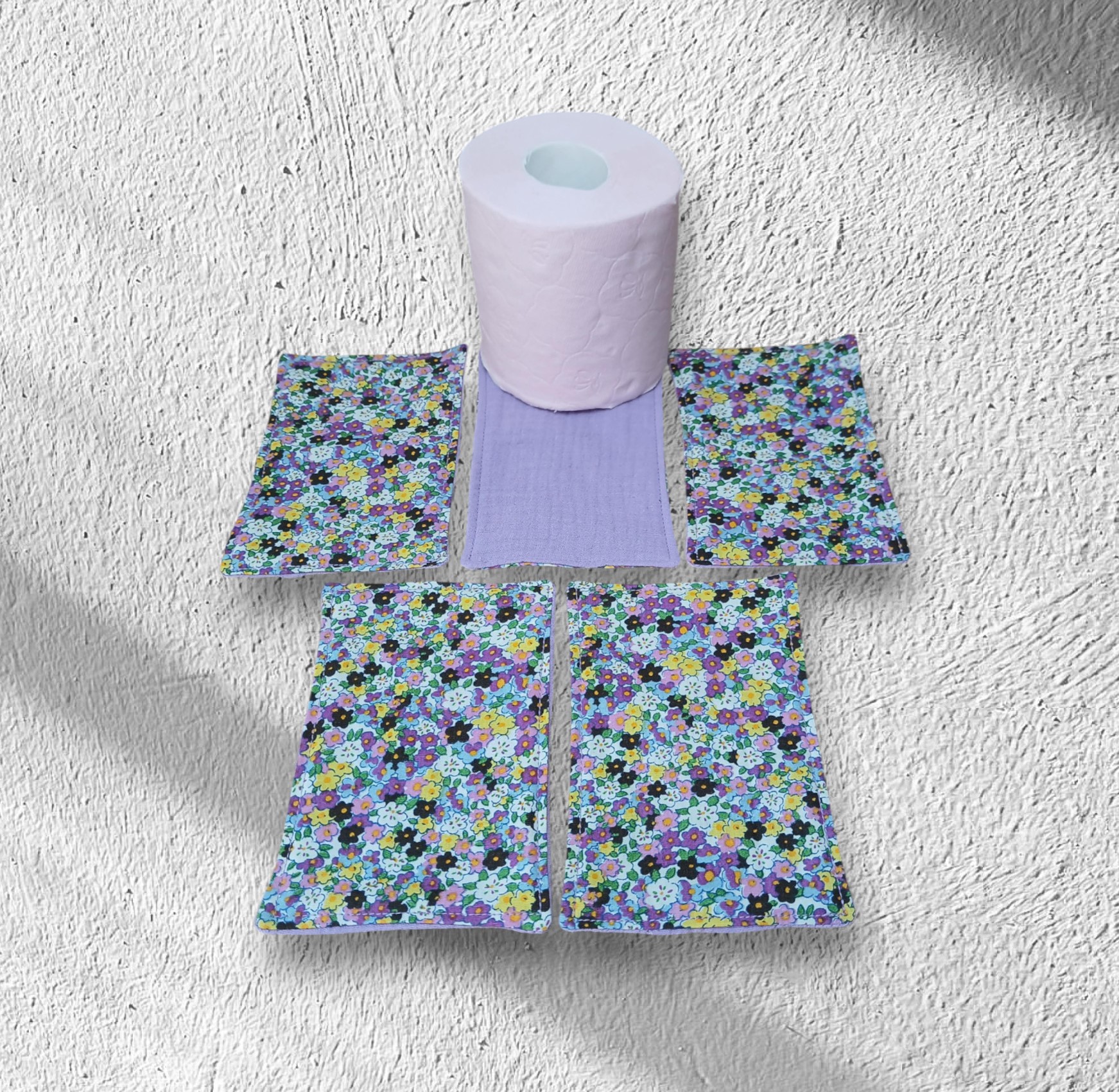 papier toilette lavable, réutilisable en lot de 5 feuilles coton /double gaze de coton modèle au choix – Image 4