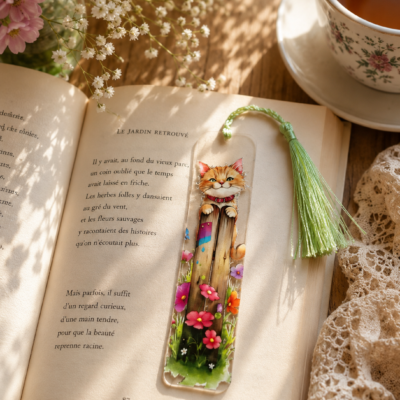Marque-page « Petit chat » et pompon vert clair
