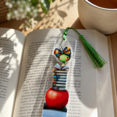 Marque-page « Petit ver ». Pompon vert pomme