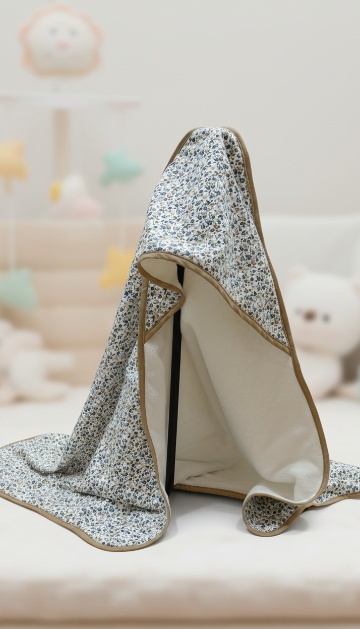 Cape de bain bébé 97x97 cm – Coton & éponge bambou Oeko-Tex – Fait main en France
