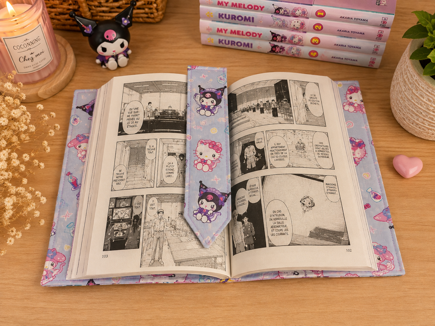 Protège manga en tissu avec marque-page intégré – Ouverture japonaise – Image 4