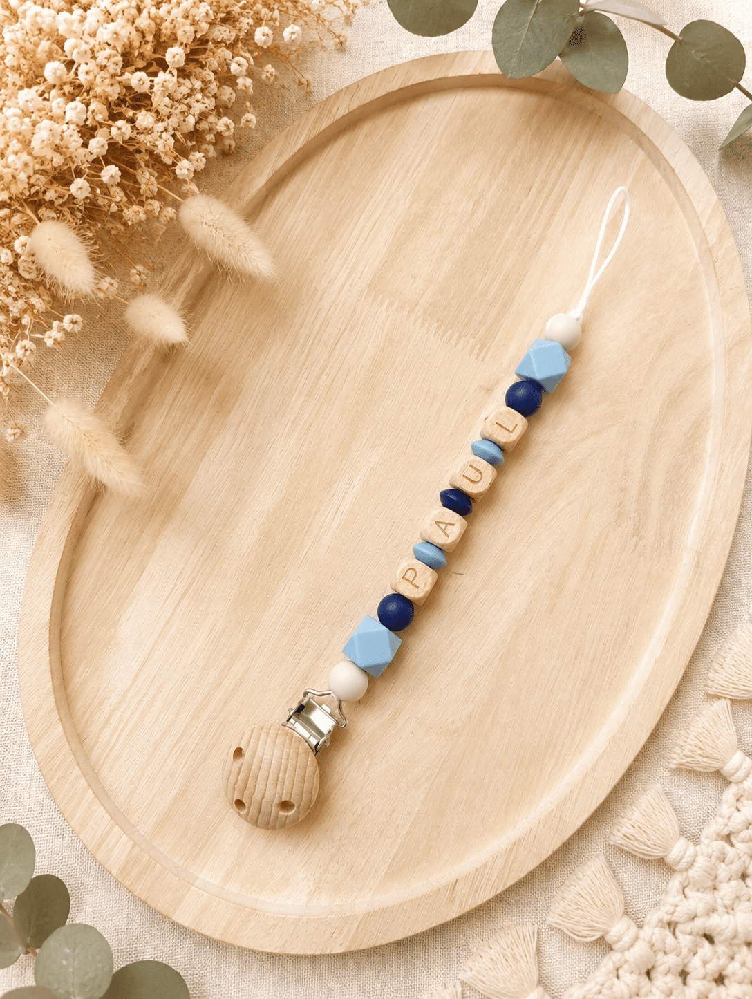 attache tetine simple bleu