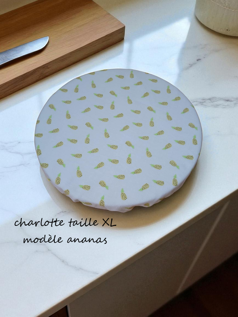 charlotte taille XL, couvre plat coton doublé PUL certifié contact alimentaire modèles au choix