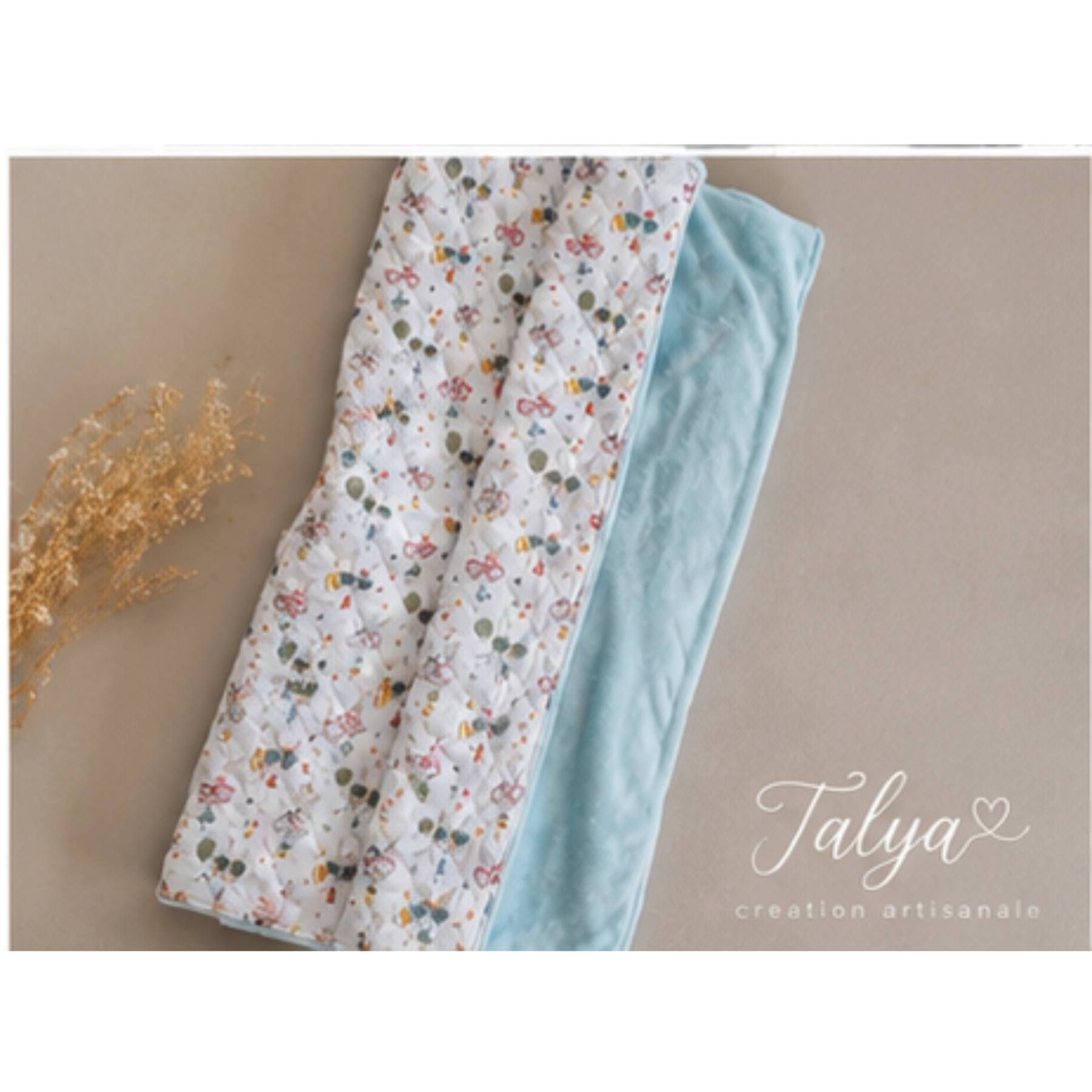 Couverture bébé réversible en coton matelassé et Minky bleu ciel – Cadeau de naissance fait main – Image 2