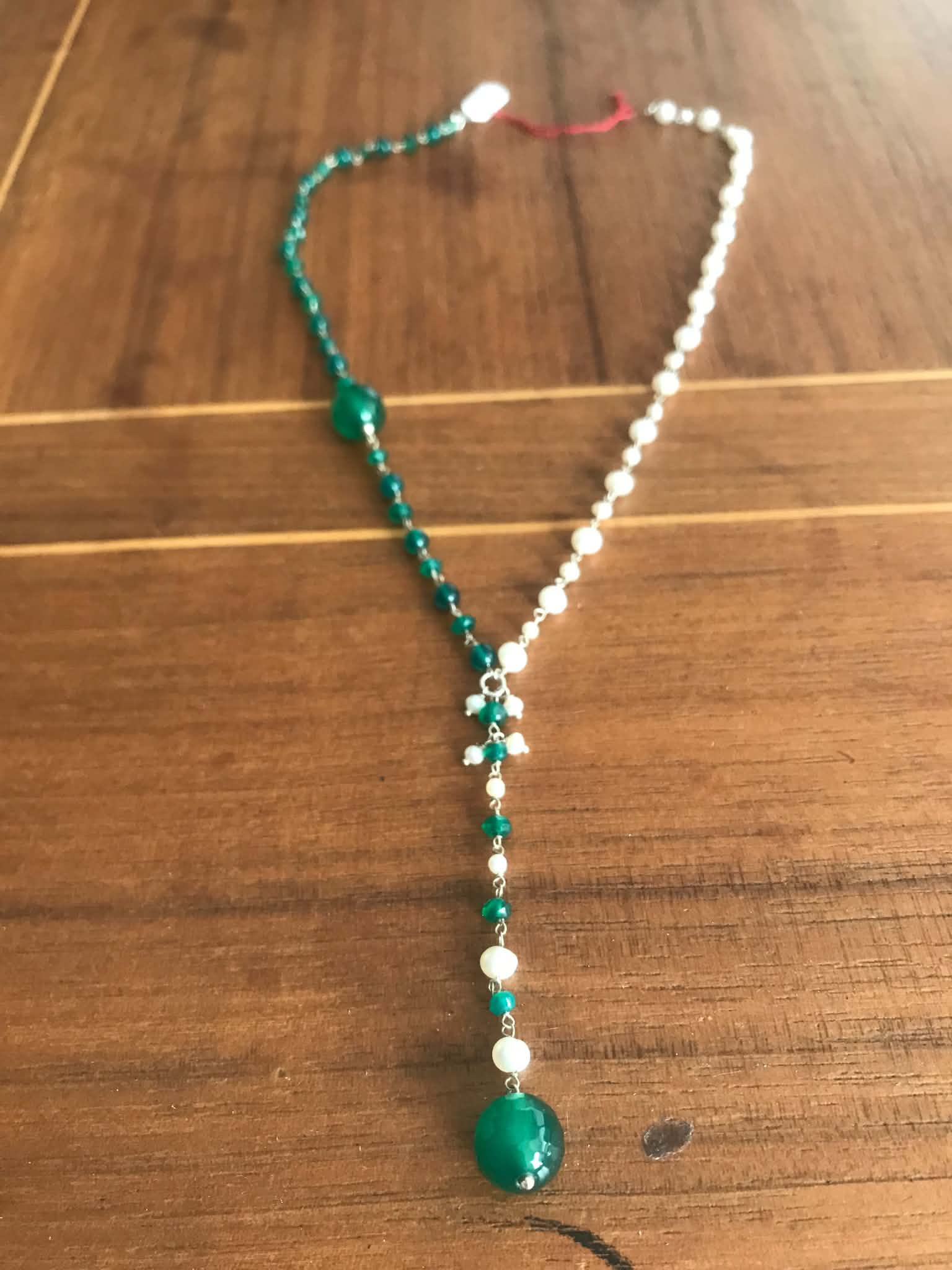 Collier en Argent 925, Perles de Culture et Onyx Vert, Collection "Quelque chose de Royal..." – Image 2