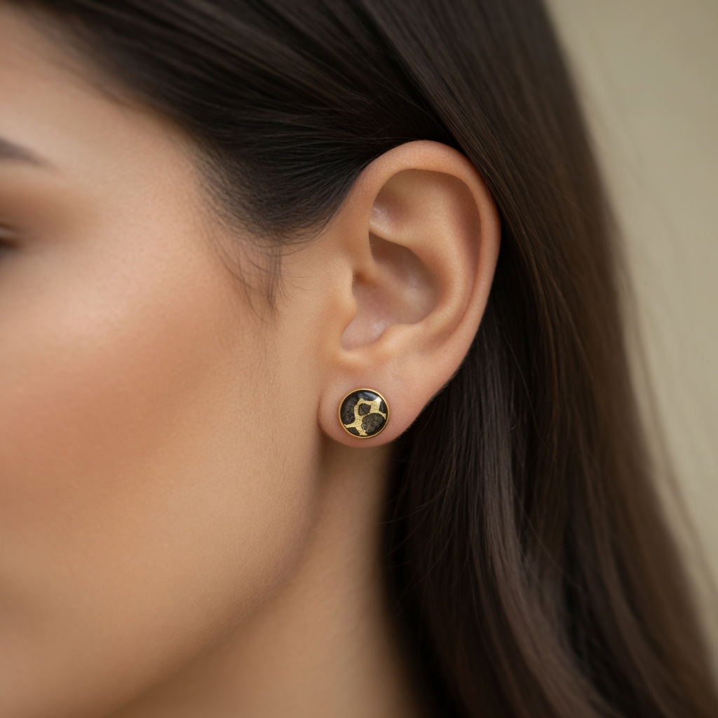 Boucles d'oreilles puces fait main Māmūlī — kaki & doré – Image 2