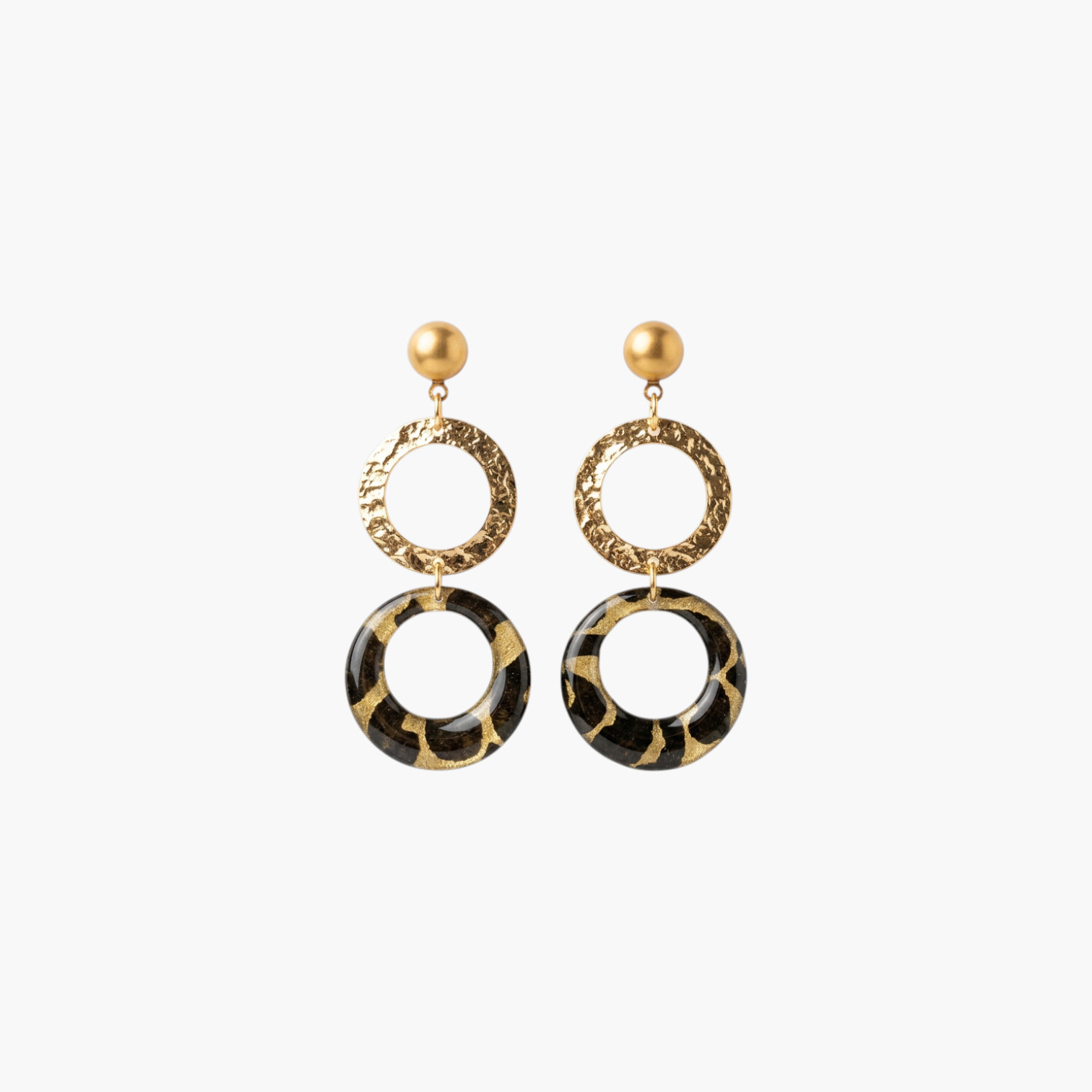 Boucles d'oreilles doubles cercles — Vert Kaki & Doré – Image 3
