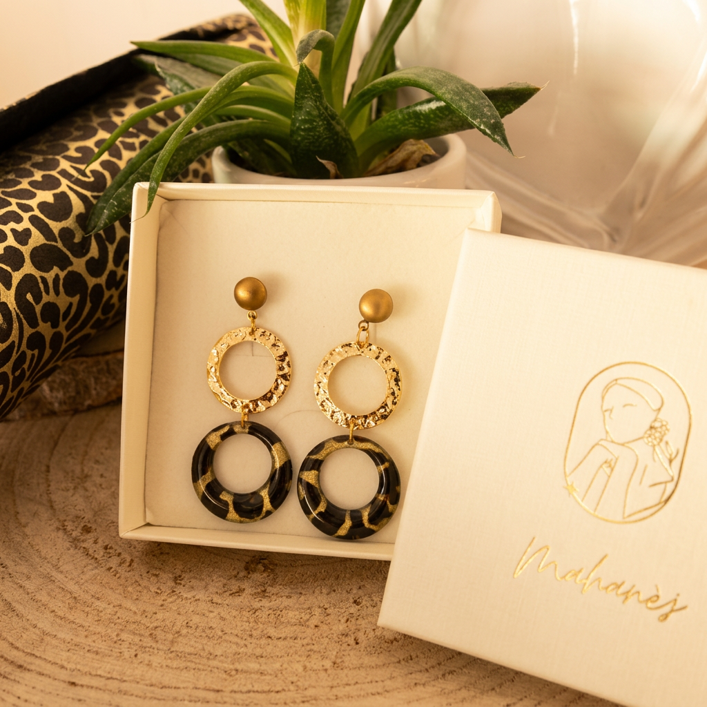 Boucles d'oreilles doubles cercles — Vert Kaki & Doré – Image 4