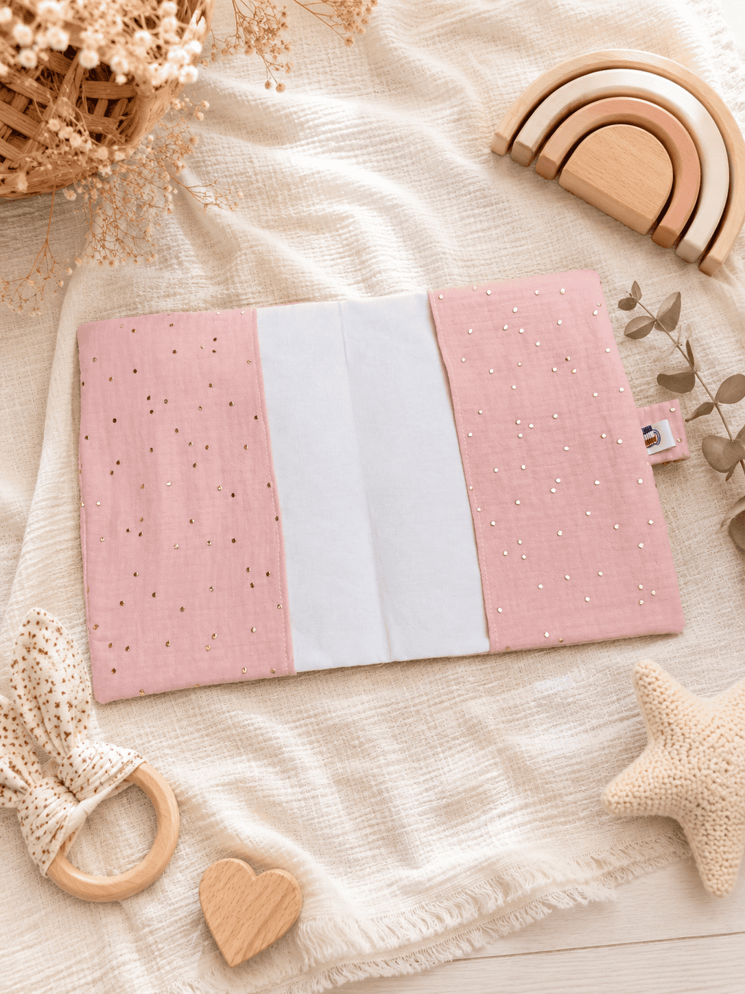 protège carnet de santé rose glitter noeud