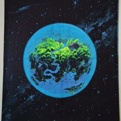 Tapisserie murale UV fluorescente minuscule planète