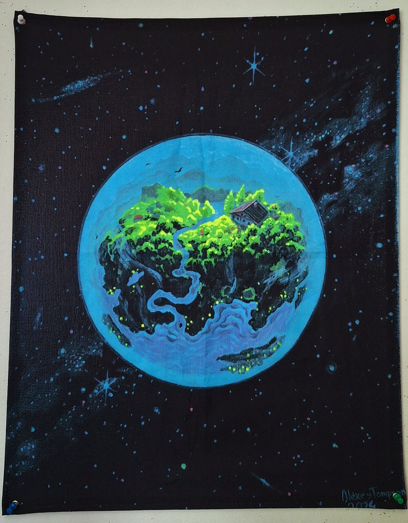 Tapisserie murale UV fluorescente minuscule planète