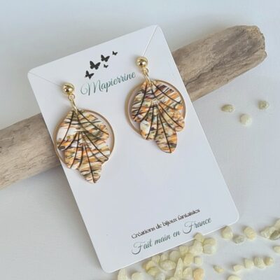 Boucles d'oreille femme fait main en pâte polymère Feuille d'automne