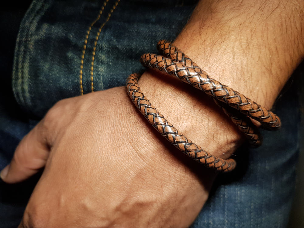 Lot 2 bracelets en cuir rond pour homme double tour marron et simple tour noir