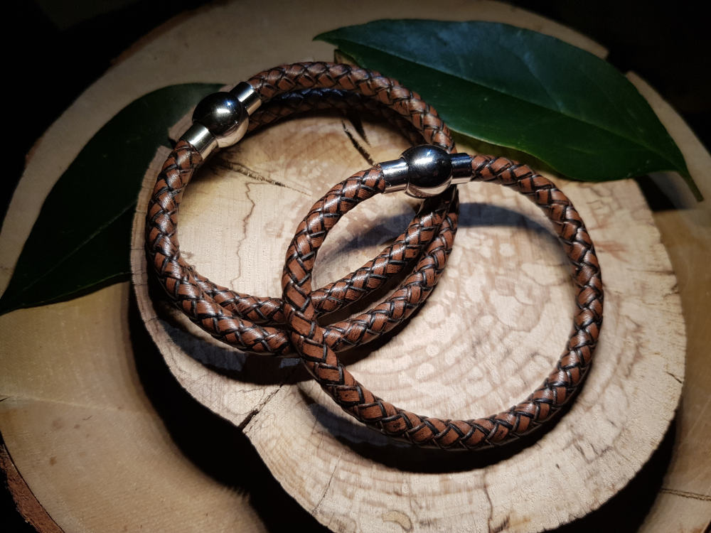 Lot 2 bracelets en cuir rond pour homme double tour marron et simple tour noir