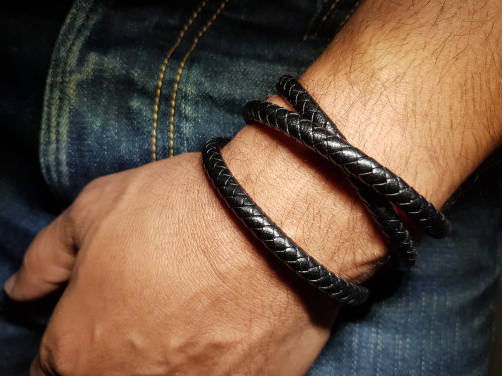 Lot 2 bracelets en cuir rond pour homme double tour marron et simple tour noir
