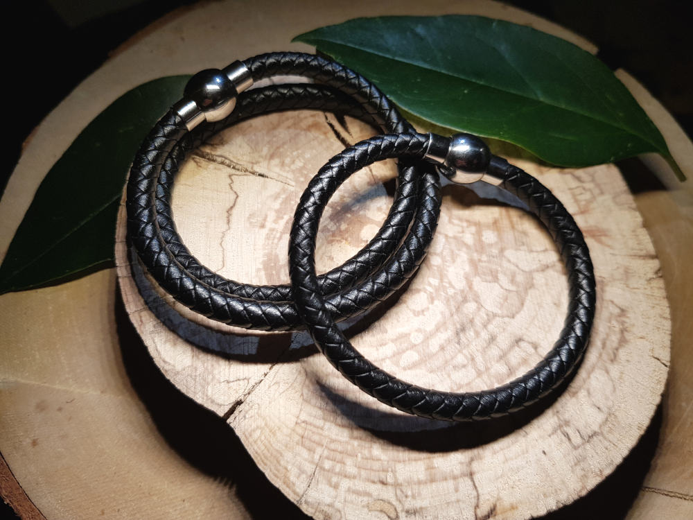 Lot 2 bracelets en cuir rond pour homme double tour marron et simple tour noir