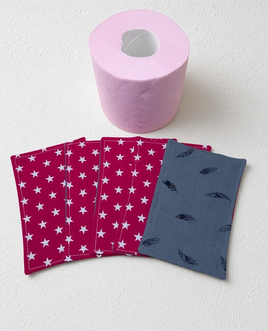 papier toilette lavable, réutilisable en lot de 5 feuilles coton /double gaze de coton modèle au choix – Image 11