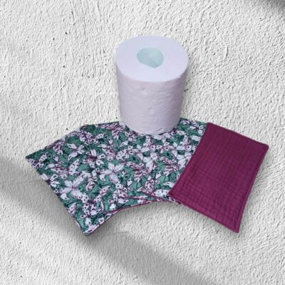 papier toilette lavable, réutilisable en lot de 5 feuilles coton /double gaze de coton modèle au choix