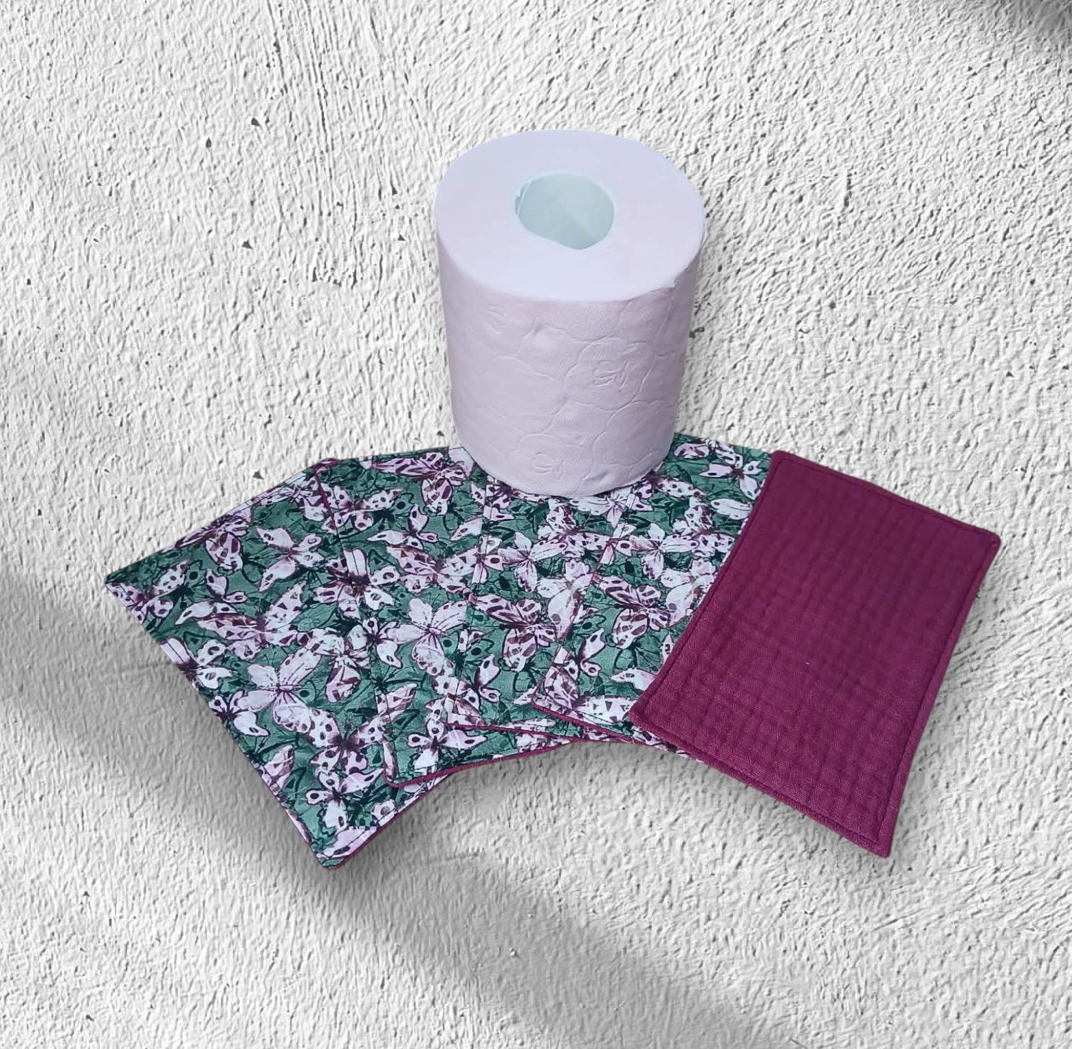 papier toilette lavable, réutilisable en lot de 5 feuilles coton /double gaze de coton modèle au choix