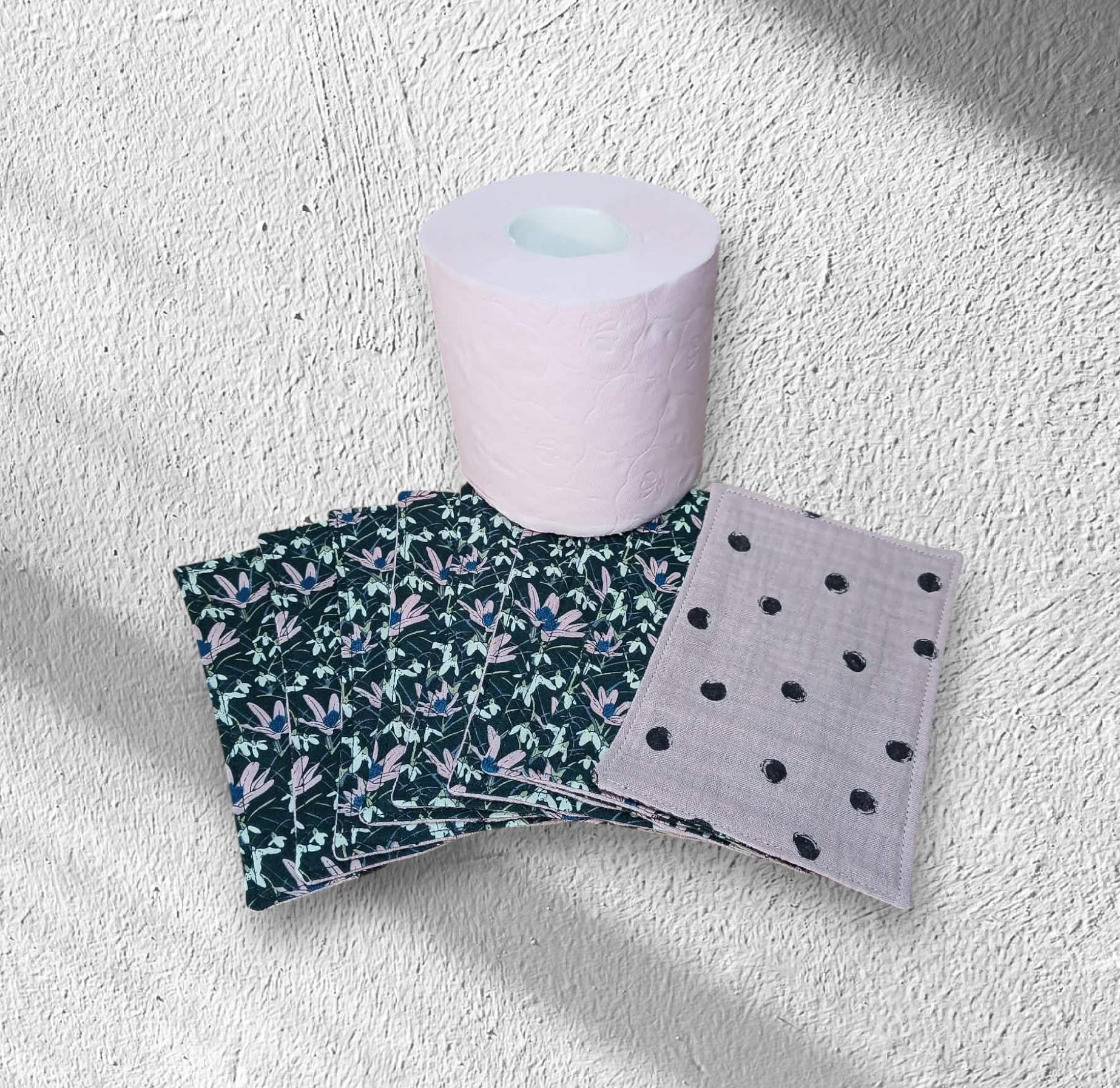 papier toilette lavable, réutilisable en lot de 5 feuilles coton /double gaze de coton modèle au choix – Image 13