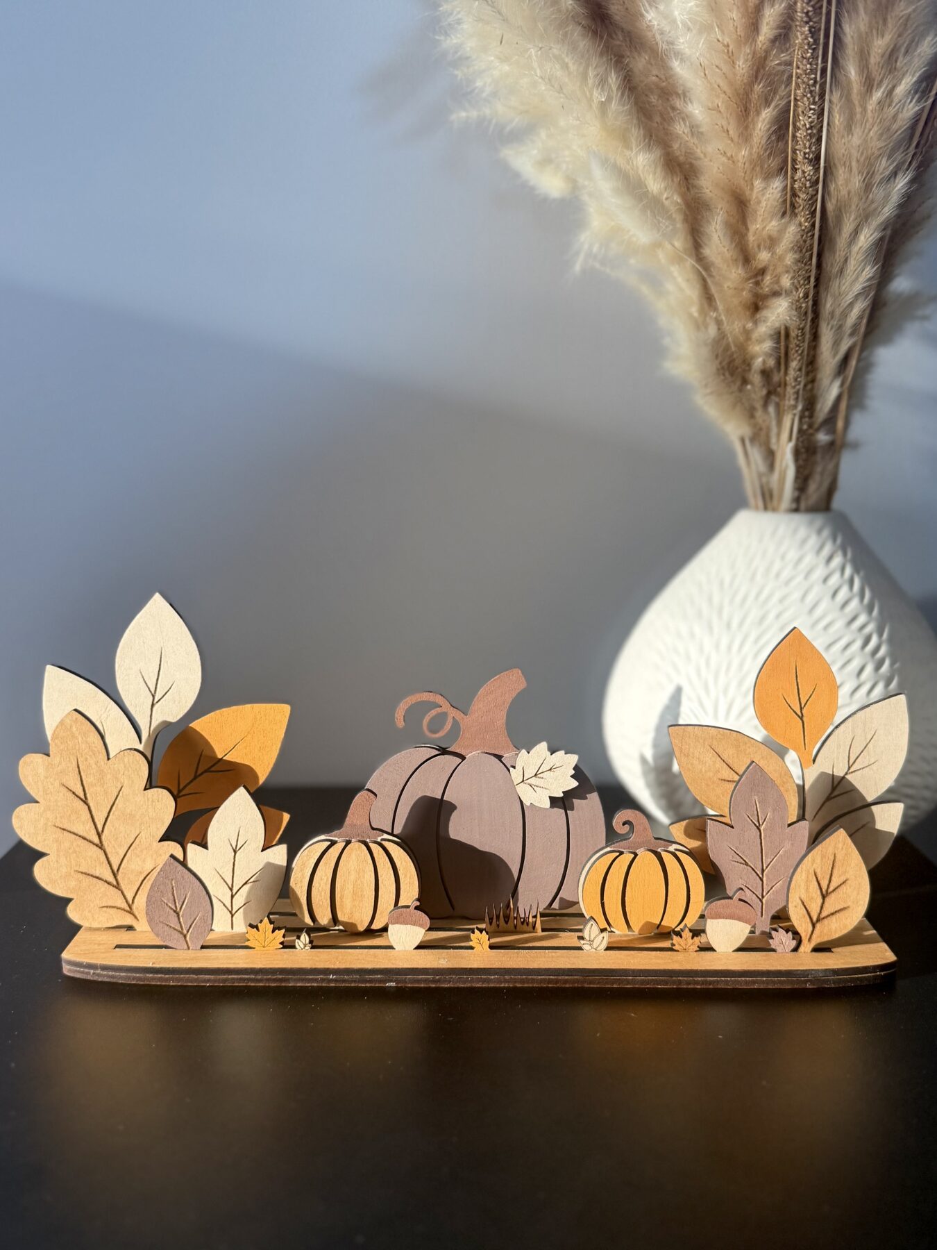 Décoration automnale en bois - Citrouilles