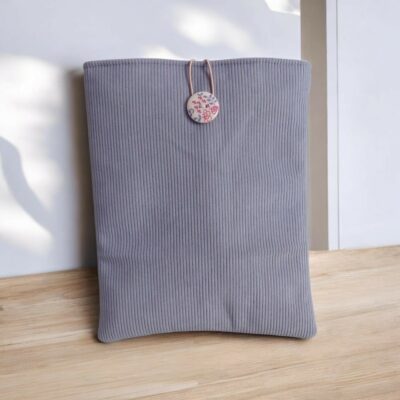 Pochette à livres, tablette et liseuse en velours côtelé – Doublure coton fleuri – 2 tailles