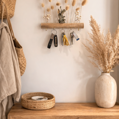 Porte-clés mural nature et fleurs séchées – Fait main