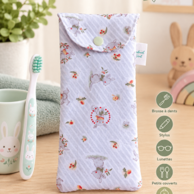 🐰 Étui à brosse à dents enfant multifonction – Lapins – 20 × 8 cm