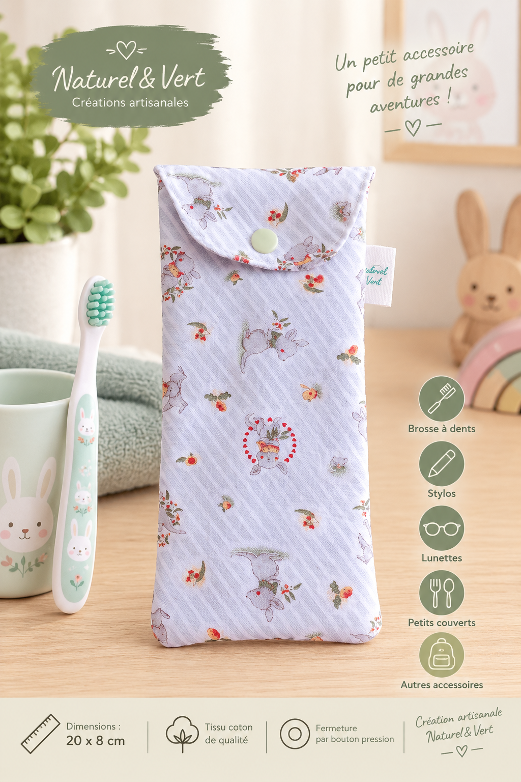 đ° Ătui Ă brosse Ă dents enfant multifonction â Lapins â 20 Ă 8 cm
