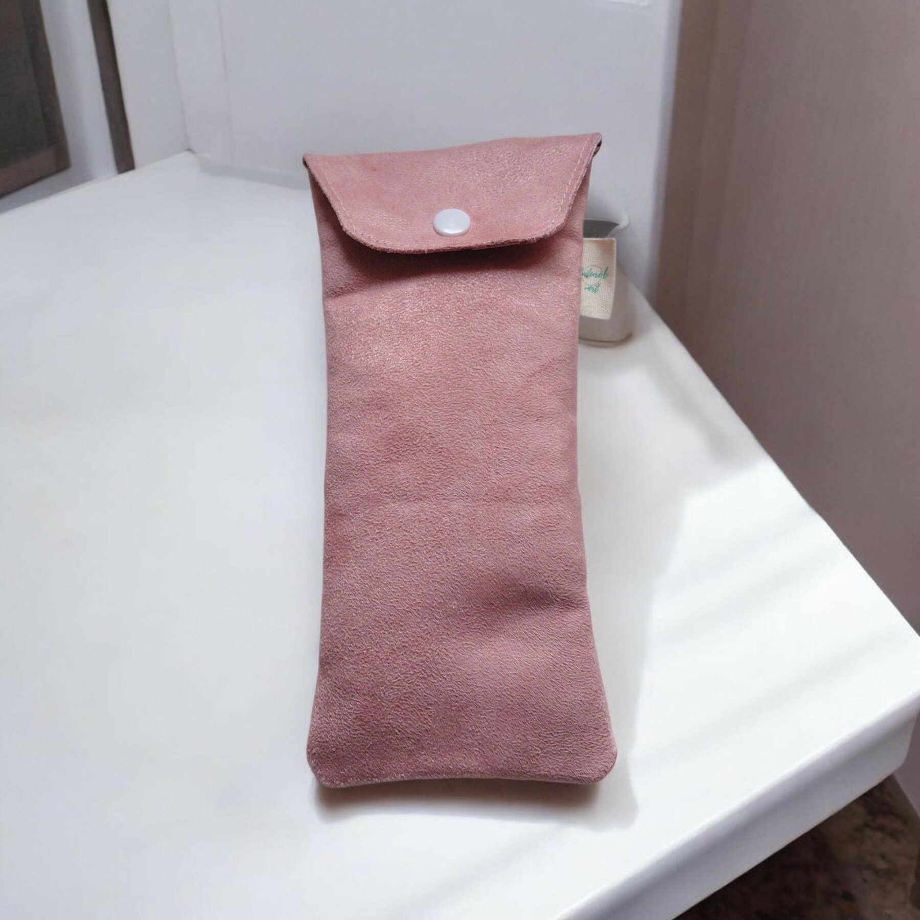 Étui à brosse à dents en suédine rose – Doublure imperméable – Image 2