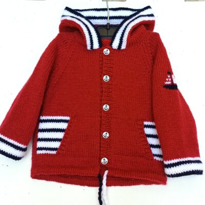 Gilet tricoté pour bébé, avec une capuche, style marin, taille 1 an