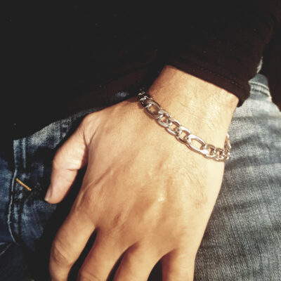 Bracelet maille figaro 10mm argentée acier inoxydable