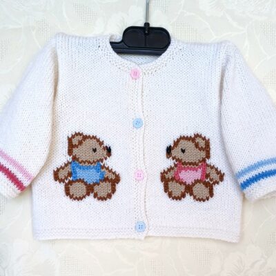 Gilet bébé 3 mois, tricot main, avec des nounours