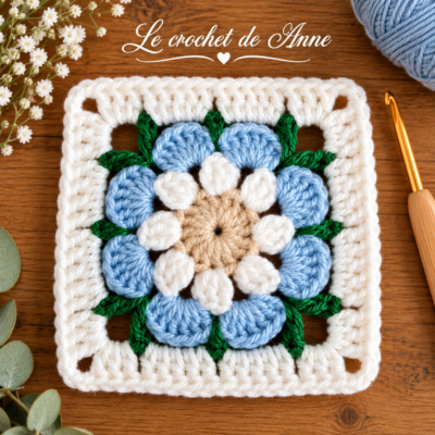 TUTO crochet : motif granny fleur, carré grand-mère, photos à chaque rang, facile à réaliser avec schéma !