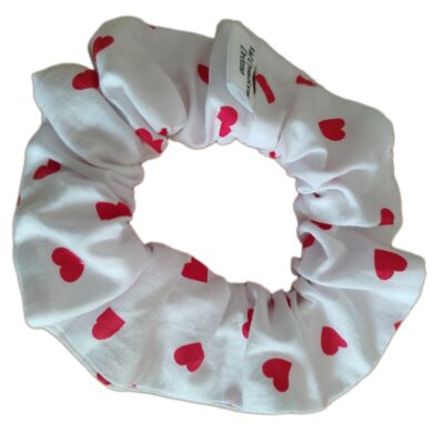 Chouchou coton/Motif cœurs blancs/Fond rouge