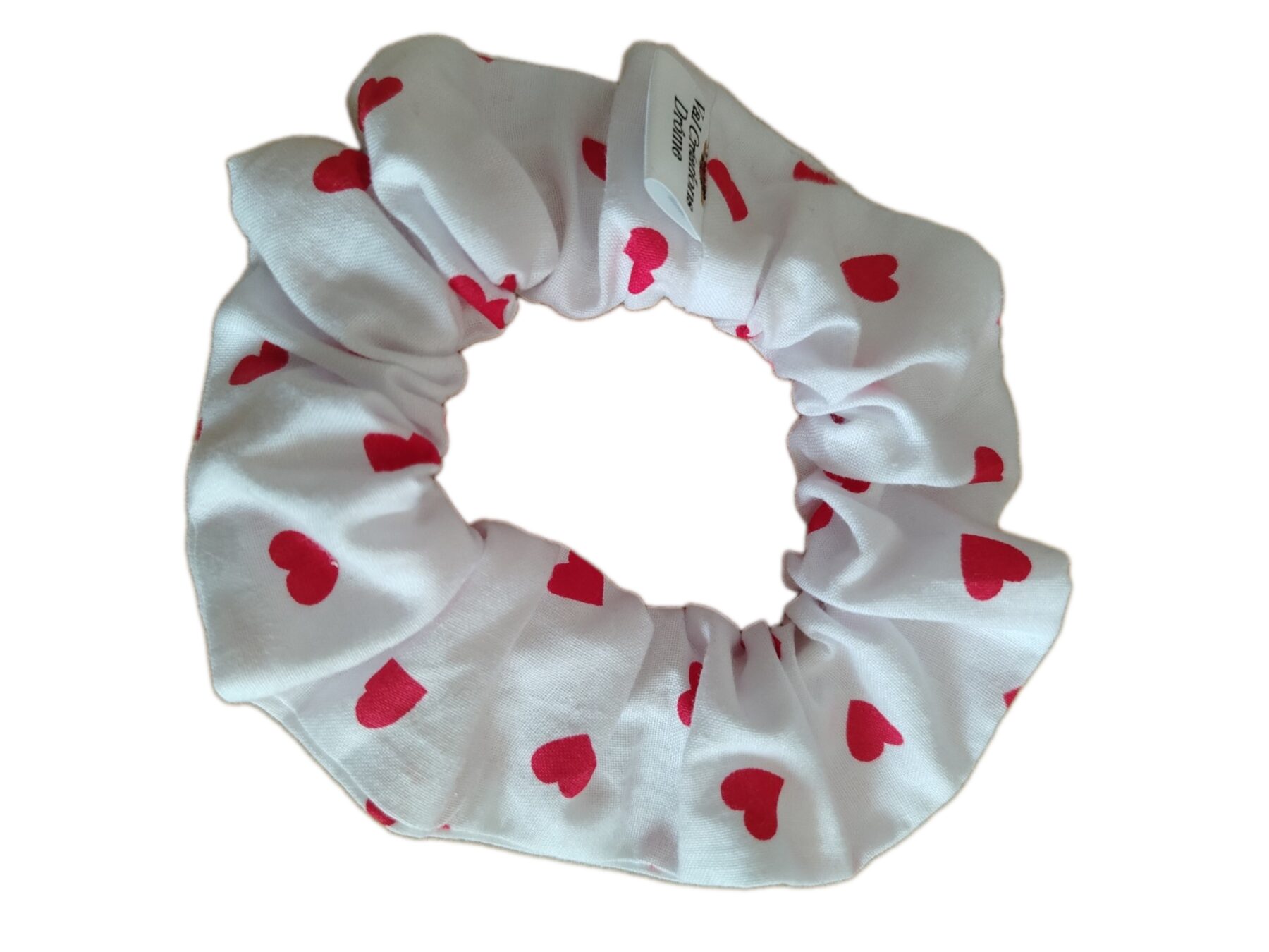 Chouchou coton/Motif cœurs blancs/Fond rouge