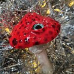 Décoration suspendue en forme de champignon féerique rouge avec un œil détaillé pour sapin de Noël et décoration d'intérieur.
10x15 cm
Pâte polymère, résine époxy, verre
Rouge, blanc, noir, iris vert-bleu
Livré dans une boîte cadeau festive, prêt à offrir.
Brille dans le noir après exposition à la lumière et réagit intensément sous lumière noire UV.
Psychédélique, féerique, fantastique, forêt magique, gothique, mystique, festival, Noël.
Chaque commande est accompagnée d'un petit cadeau surprise.