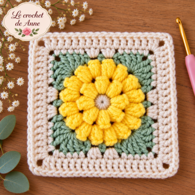 TUTO CROCHET – Motif Granny fleur 3D, Carré Grand-Mère, Photos à chaque rang, Facile à réaliser avec schéma !