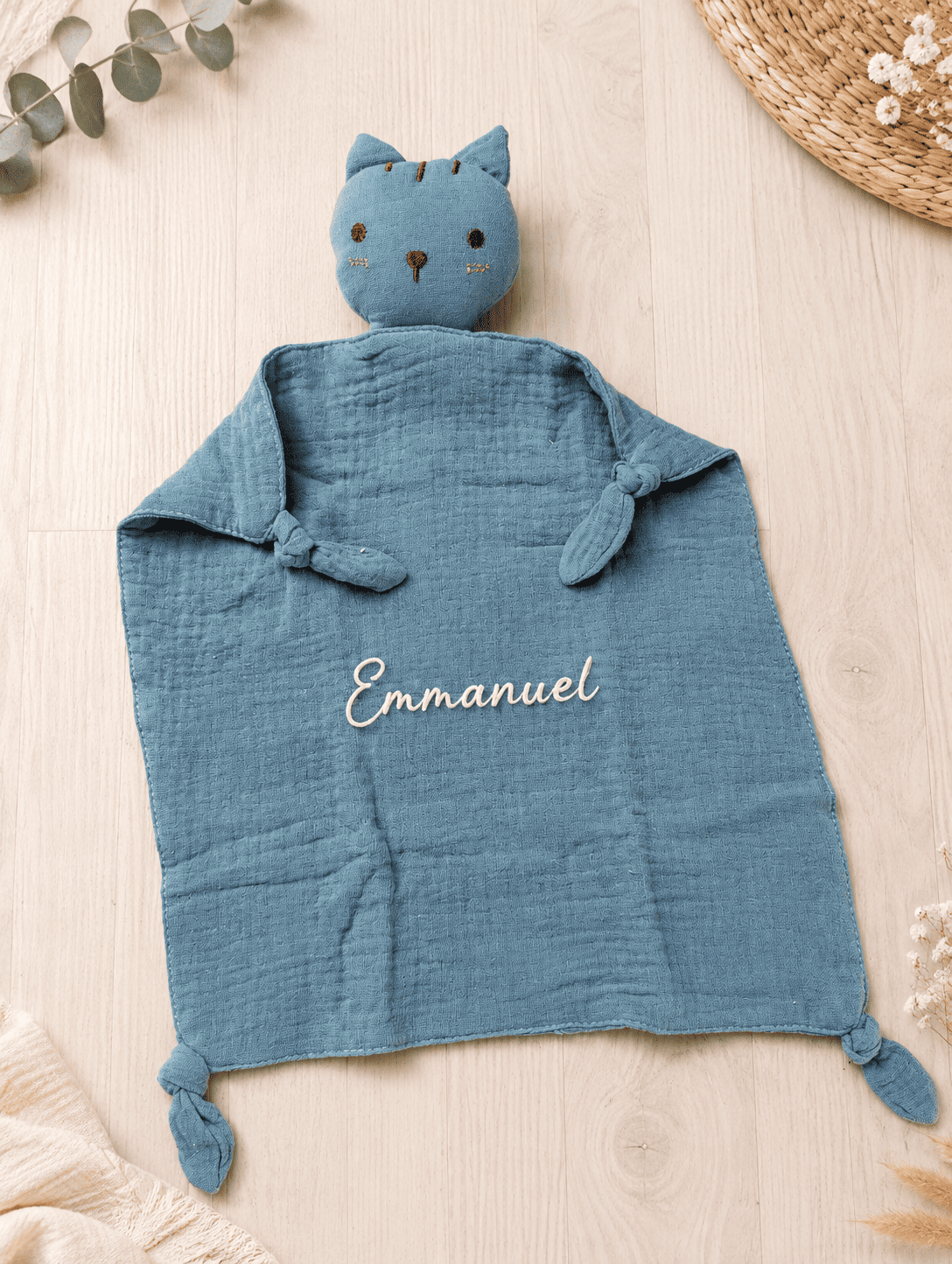 doudou chat double gaze de coton