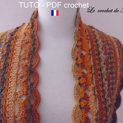 TUTO CROCHET – Snood circulaire 2 tours , aux rangs colorés aux jolis motifs dentelle , facile à réaliser !