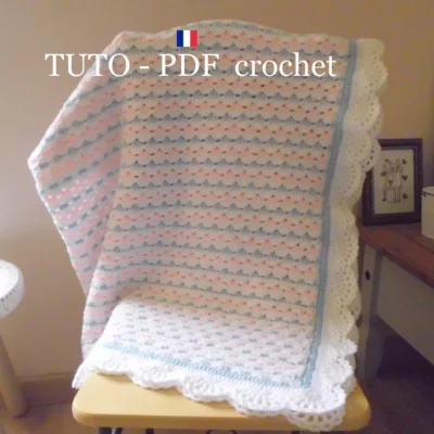 TUTO CROCHET – Plaid aux rangs colorés , orné d'une belle bordure dentelle , facile à réaliser !