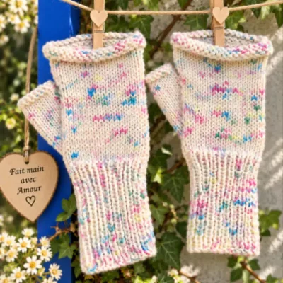 Mitaines-Mitaines laine teintée-Laine teintée-Mitaine en laine mérinos-Laine Mérinos-accéssoire d'hiver-Accéssoire femme-Cadeau-Tricot fait main