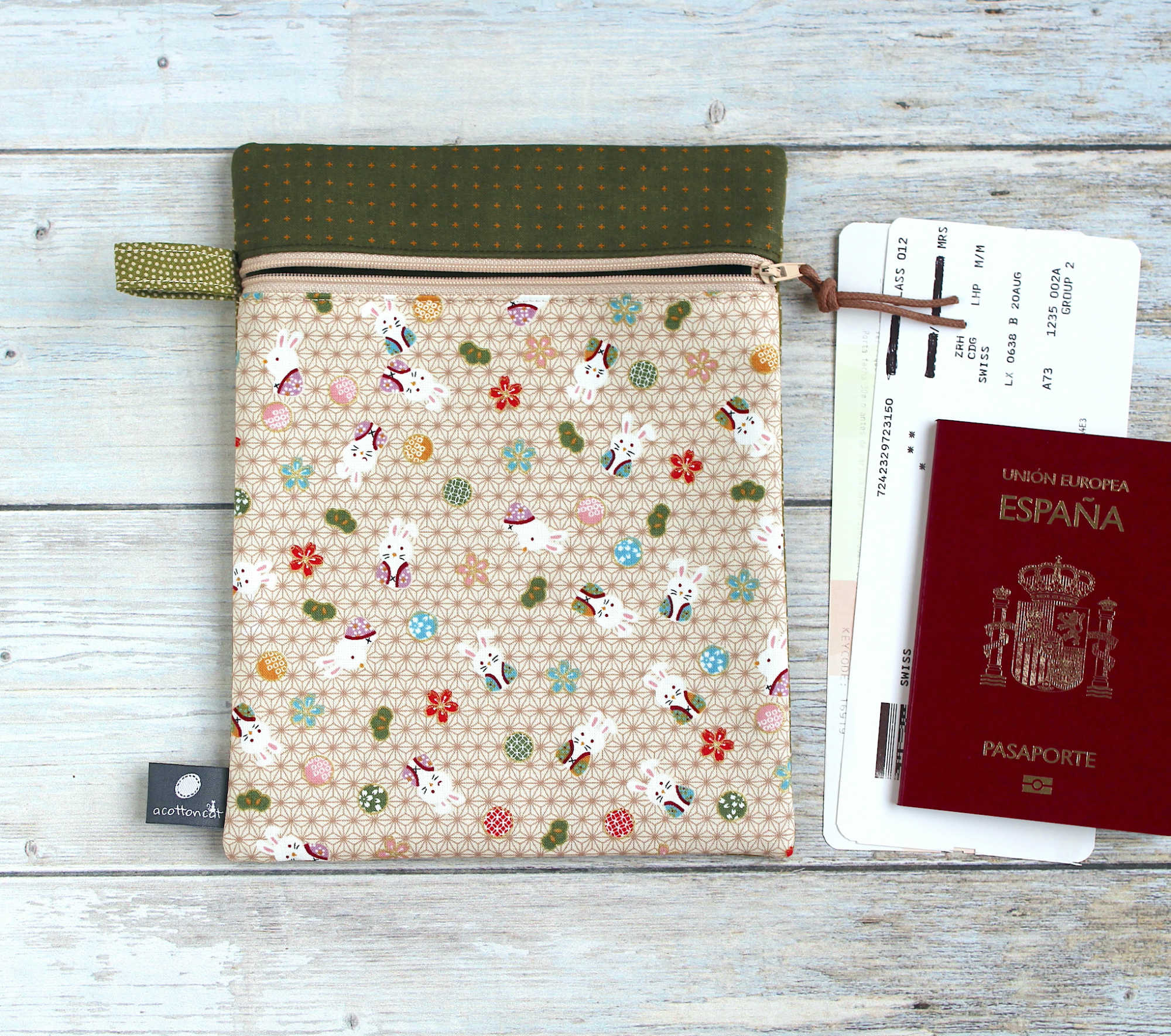 Pochette japonaise zippee, pochette livre, étui billets avion passeport , accessoire japonais – Image 3